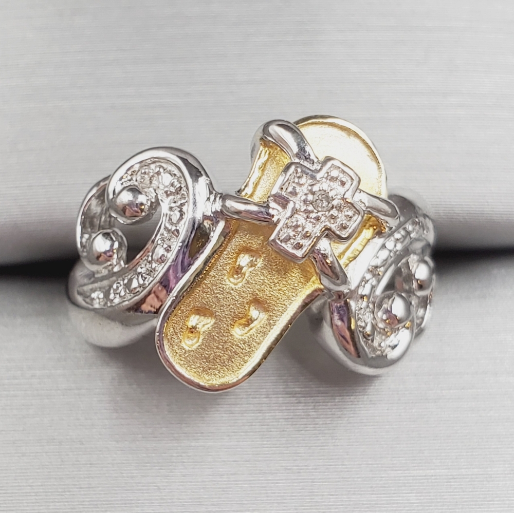 Genuine Diamond Yellow Gold 925 Sterling Silver Sandle Flip Flop Footprint Ring